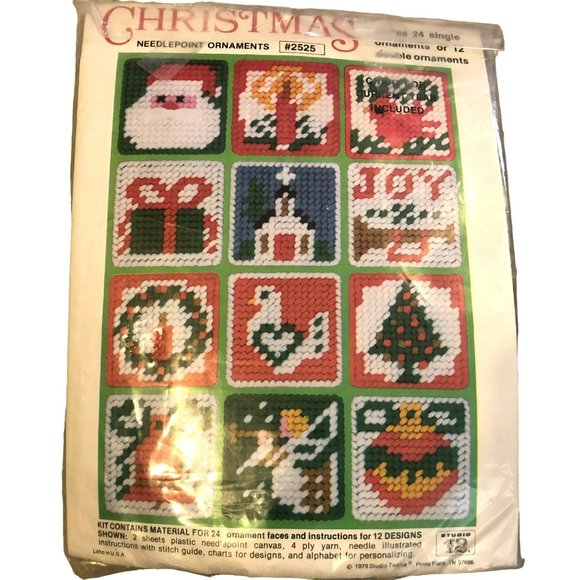 Vtg 1979 Needlepoint Ornament Kit Studio 12 Make 24 ornaments or 12 double place - Picture 1 of 4